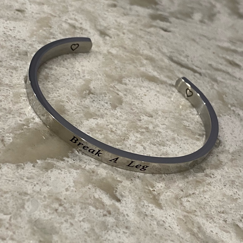 2/$10 “Break A Leg” Silver Bracelet with Hearts